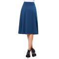 Kate Kasin Occident Mulher alta esticada Yale Blue Cotton High Waist A-line saia Flared KK000279-4